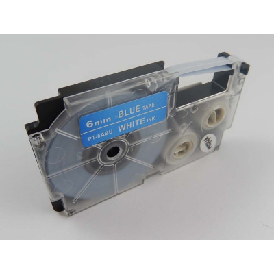Casio XR-6ABU 6mm x 8m white / blue, compatible tape