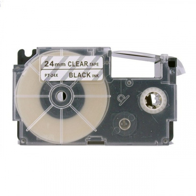 Casio XR-24X1, 24mm x 8m, black / clear, compatible tape