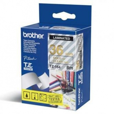 Brother TZ-164 / TZe-164, 18mm x 8m, gold text/transparent tape, original tape