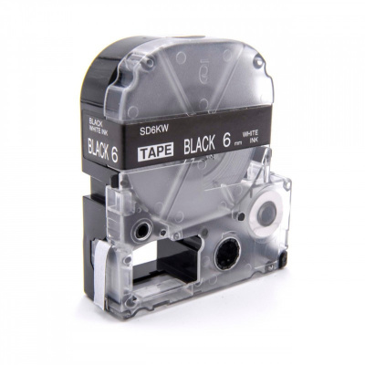Epson LC-SD6KW, 6mm x 8m, white text / black tape, compatible tape