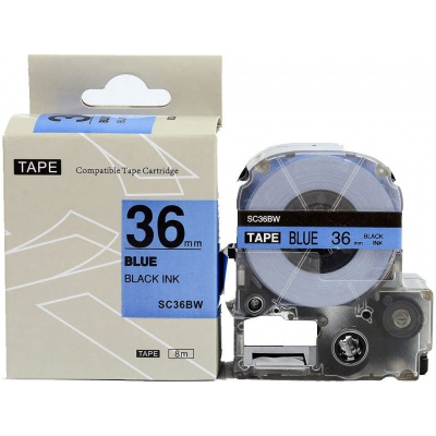Epson LK-7LBP, SC36BW, C53S657504, 36mm x 9m, black text / blue tape, compatible tape