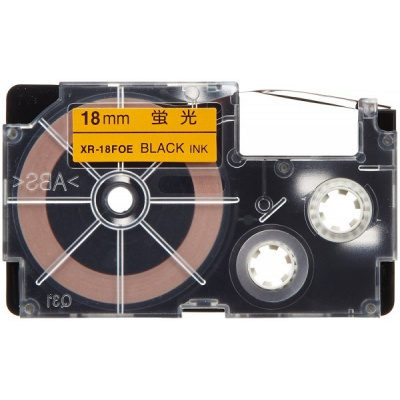 Casio XR-18FOE , 18mm x 8m, black text / signal orange tape, compatible tape