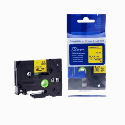 Brother HGe-631, 12mm x 8m, black text / yellow tape, high-speed compatible tape