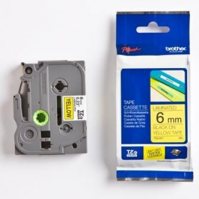 Brother TZ-611 / TZe-611, 6mm x 8m, black text / yellow tape, original tape