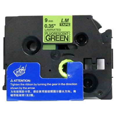 Compatible tape Brother TZ-D21/TZe-D21, signal 9mm x 8m, black text/green tape