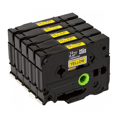 Brother HGE-631, 12mm x 8m, black text / yellow tape, original tape