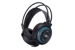 HP DHE-8001, headphones with microphone, volume control, black, 2.0, backlit, 3.5 mm jack + USB