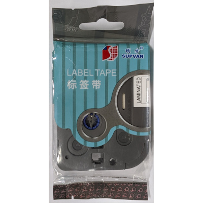 Selfadhesive tape Supvan L-315E, 6mm x 8m, white text / black tape, laminated