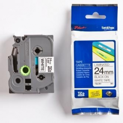 Brother TZ-251 / TZe-251, 24mm x 8m, black text / white tape, original tape