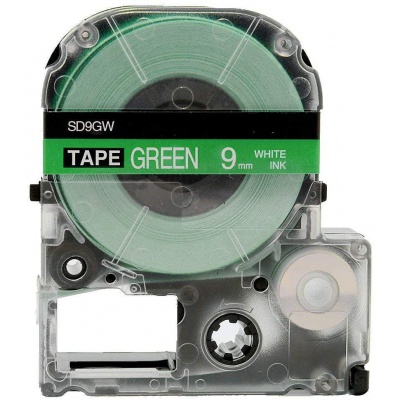 Epson LK-3GWV, SD9GW, 9mm x 9m, white text / green tape, compatible tape