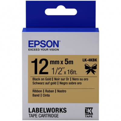 Epson LabelWorks LK-4KBK C53S654001 12mm x 5m, black text / gold tape, textile ribbon, original tape