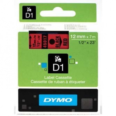 Dymo D1 45017, S0720570, 12mm x 7m, black text / red tape, original tape