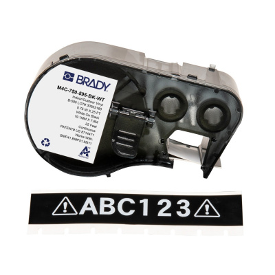 Brady M4C-750-595-BK-WT / 170823, 19.05 mm x 7.62 m, Vinyl, white text / black tape