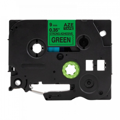 Compatible tape Brother TZ-S721 / TZe-S721, 9mm x 8m, extr.adh. black text / green tape