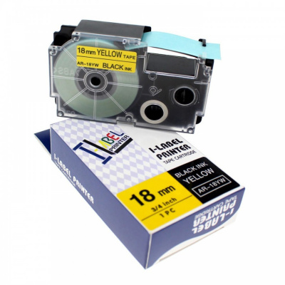 Casio R11YW (XR-18HSYW), 18mm x 2m, black text / yellow tape, shrinkable, compatible tape