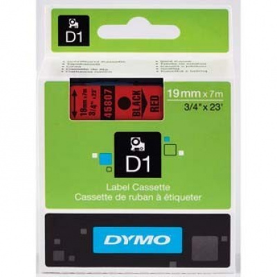 Dymo D1 45807, S0720870, 19mm x 7m, black text/red tape, original tape