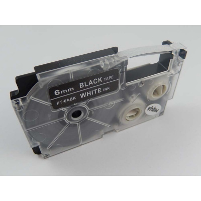 Casio XR-6ABK, 6mm x 8m white / black, compatible tape