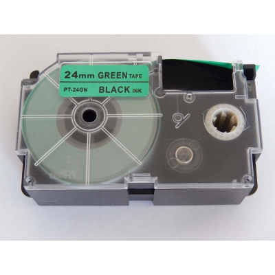 Casio XR-24GN1, 24mm x 8m, black / green, compatible tape