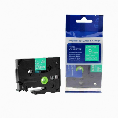 Compatible tape Brother TZ-725 / TZe-725, 9mm x 8m, white text / green tape