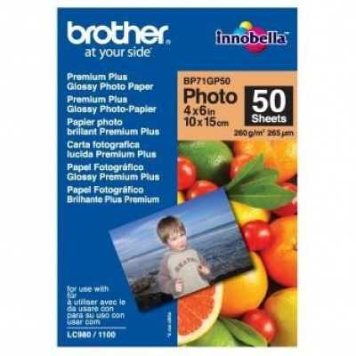 Brother Premium Glossy Photo Paper BP71GP50, 260 g/m2, 10x15cm, 50pcs, glossy, white, photo paper