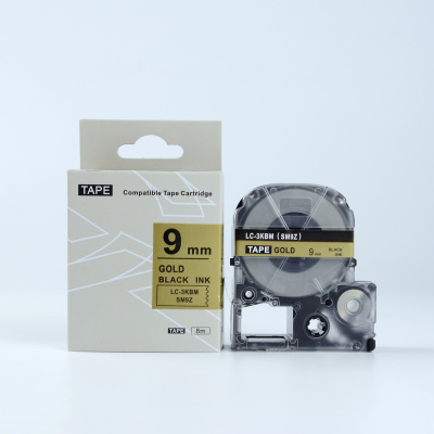 Epson LK-SM9ZW, 9mm x 9m, black text / gold tape, compatible tape