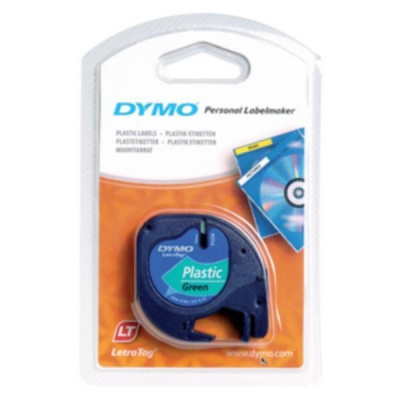 Dymo LetraTag 91204, S0721640, 12mm x 4 m, black text/green tape, original tape
