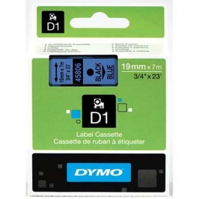 Dymo D1 45806, S0720860, 19mm x 7m, black text / blue tape, original tape