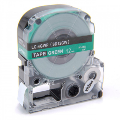 Epson LC-4GWV, SD12GW, 12mm x 8m, white text / green tape, compatible tape