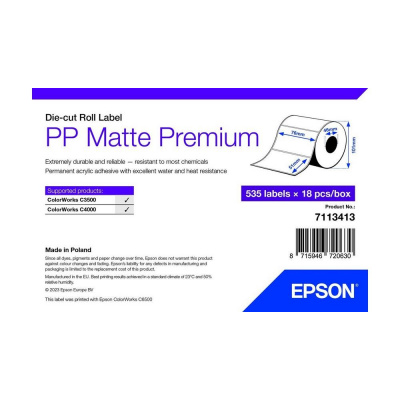 Epson 7113413 PP Matte, for ColorWorks, 76x51mm, 535pcs, polypropylene, white self-adhesive labels