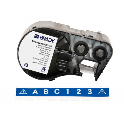 Brady M4C-500-595-BL-WT / 170813, 12.70 mm x 7.62 m, Vinyl, white text / blue tape