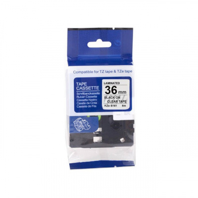 Compatible tape Brother TZ-S161/TZe-S161, 36mm x 8m, extr.adh. black text / transparent tape