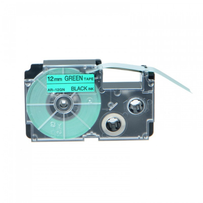 Casio XR-12GN1, 12mm x 8m black / green, compatible tape
