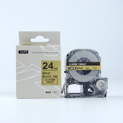 Epson LK-6KBM, SM24ZW, 24mm x 9m, black text / gold tape, compatible tape