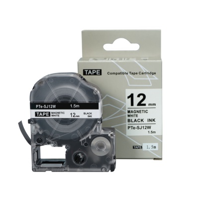 Epson SJ12W, 12mm x 1, 5m, black text / magnetic white tape, compatible tape