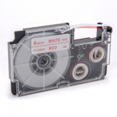 Casio XR-6WER 6mm x 8m red / white, compatible tape
