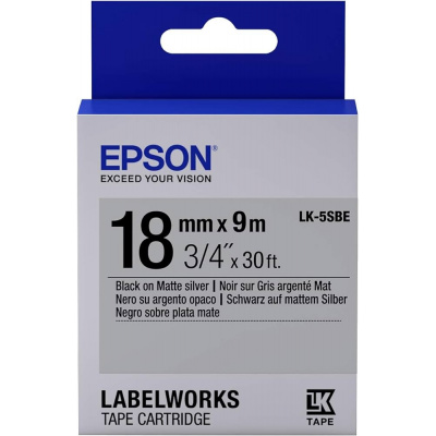 Epson LabelWorks LK-5SBE C53S655013 18mm x 9m, black text / matt silver tape, matt, original tape