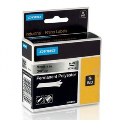 Dymo 18485, S0718170, 9mm x 5,5m, black text/metallic tape, original tape