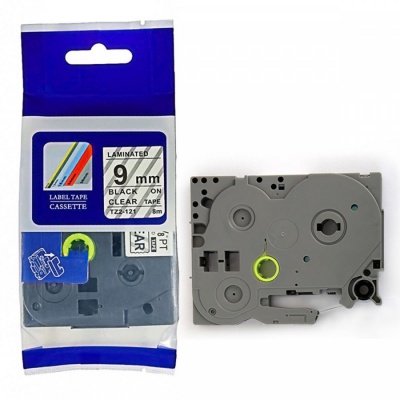 Compatible tape Brother TZ-FX121 / TZe-FX121, 9mm x 8m, flexi, black text / transparent tape