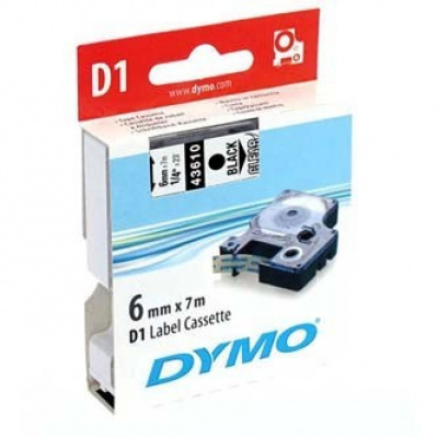 Dymo D1 43610, S0720770, 6mm x 7m black text / clear tape, original tape
