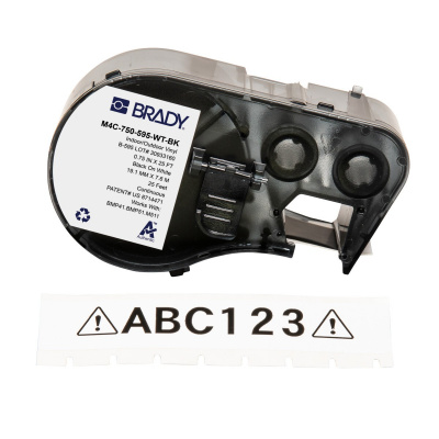 Brady M4C-750-595-WT-BK / 170830, 19.05 mm x 7.62 m, Vinyl, black text / white tape