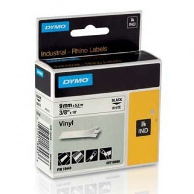 Dymo Rhino 18443, S0718580, 9mm x 5.5m black text / white tape, original tape
