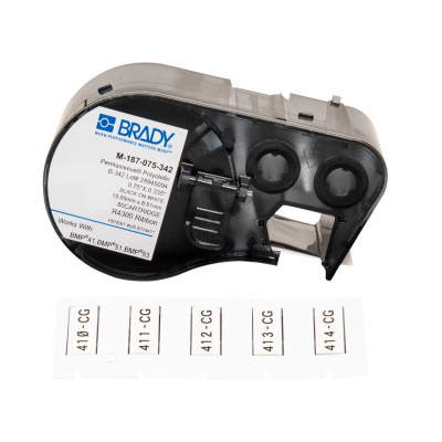 Brady M4-187-075-342 / 170719, 19.05 mm x 8.51 mm, Polyolefin, black text / white tape
