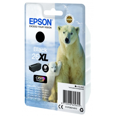 Epson original ink cartridge C13T26214022, T262140, 26XL, black, 12,2ml, Epson Expression Premium XP-800, XP-700, XP-600
