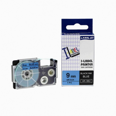 Casio XR-9BU1, 9mm x 8m black / blue, compatible tape