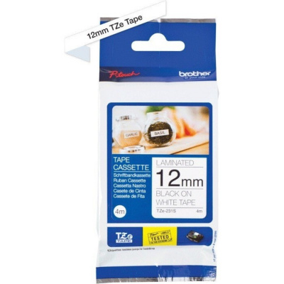 Brother TZE-231S, 12mm x 4m, black text / white tape, laminated, original tape