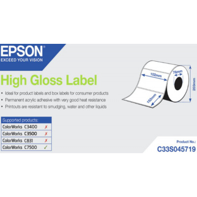 Epson C33S045719 High Gloss, for ColorWorks, 102x152mm, 800pcs, white self-adhesive labels