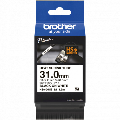 Brother HSe-261E Pro Tape, 31 mm x 1.5 m, black text / white tape , original tape