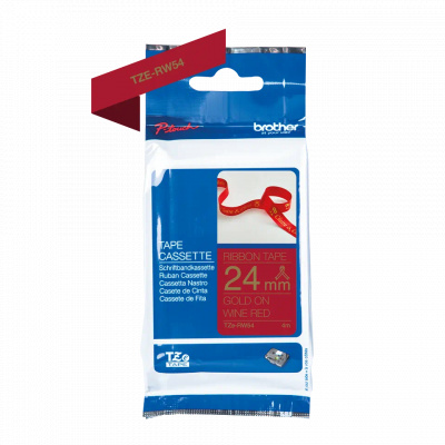 Brother TZE-RW54, 24mm x 4m, gold text/burgundy red tape, original tape