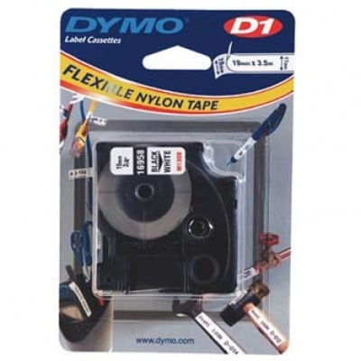 Dymo D1 16958, S0718050, 19mm x 3.5m, black text/white tape, original tape