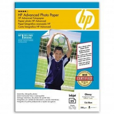 HP Advanced Glossy Photo Paper Q8696A, 250 g/m2, 5x7", 13x18cm, 25pcs, glossy, white, photo paper